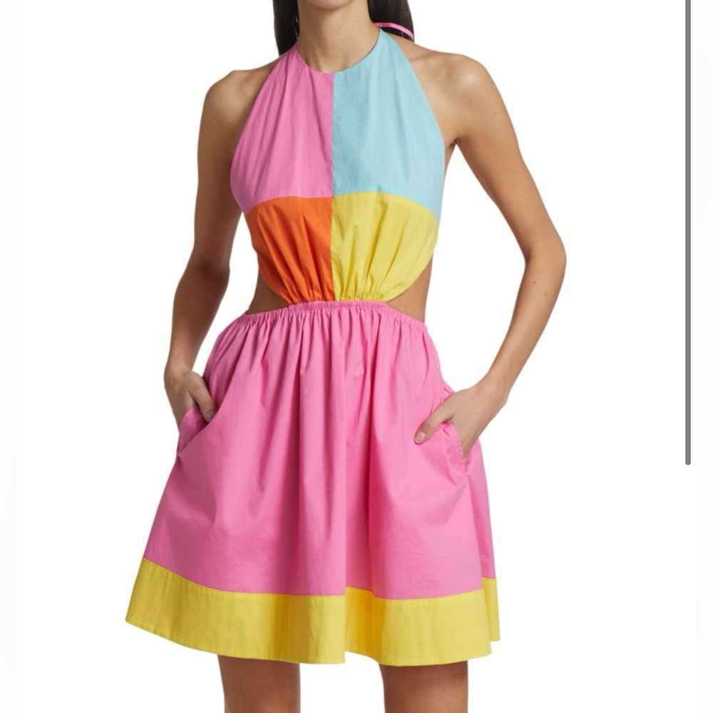 Fore Colorful Colorblock Halter Mini Dress